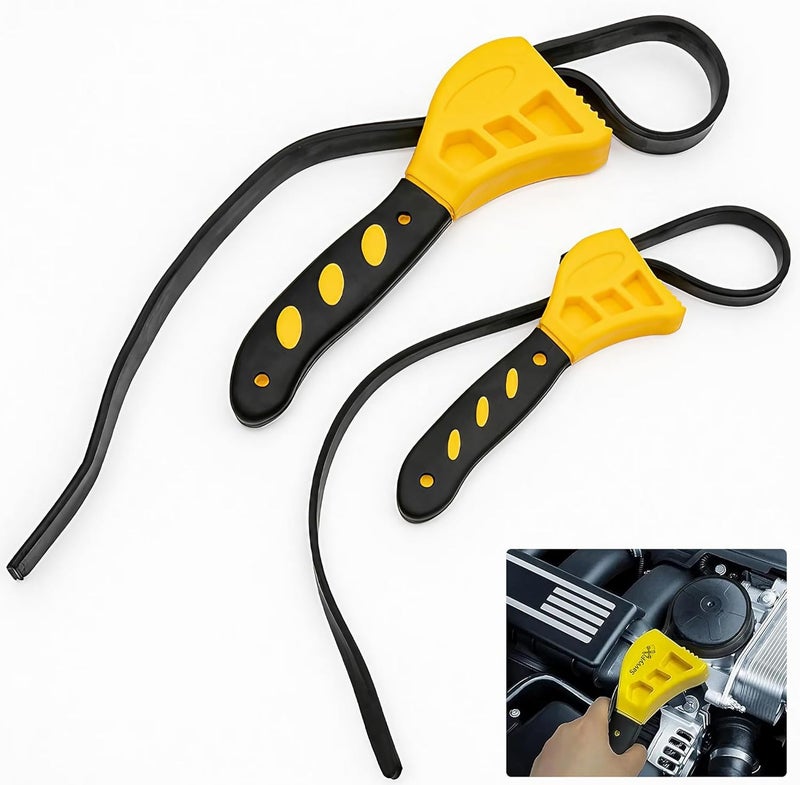 SavvyFIX 2-Pack Adjustable Rubber Strap Wrench Set – 25.20" & 20.48" Heavy-Duty Strap Wrench for Oil Filter, Jar Opener, Water Filter, Plumbing, Sink, Faucet – Non-Slip Multipurpose Wrench Tool - Image 1